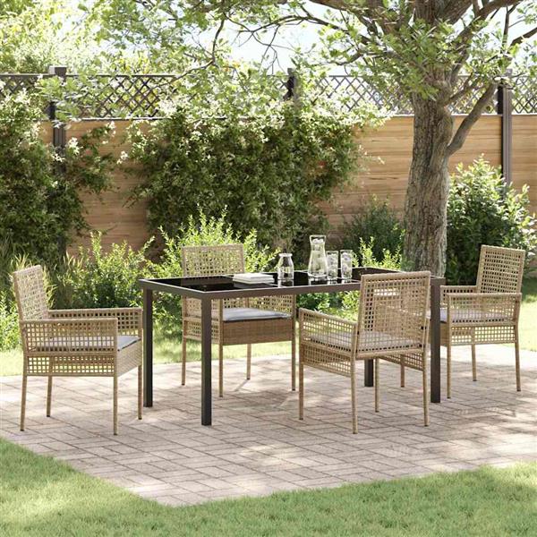 Grote foto vidaxl tuin eetset met kussen 5 pcs beige poly riet tuin en terras tuinmeubelen