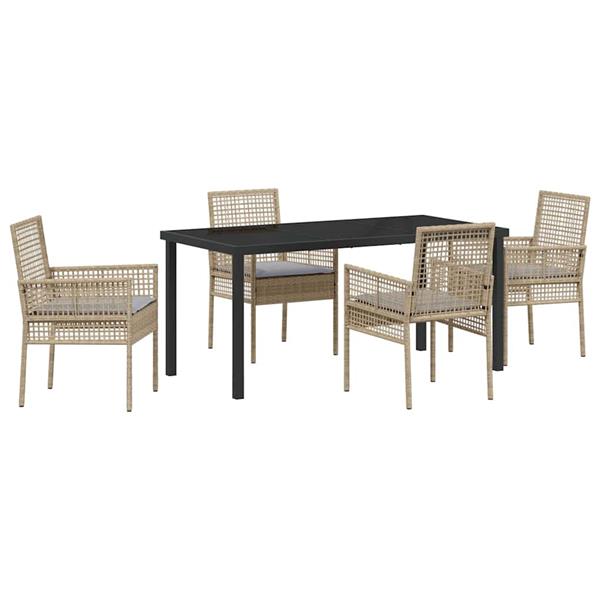 Grote foto vidaxl tuin eetset met kussen 5 pcs beige poly riet tuin en terras tuinmeubelen