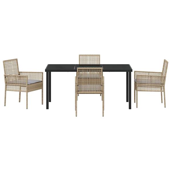 Grote foto vidaxl tuin eetset met kussen 5 pcs beige poly riet tuin en terras tuinmeubelen