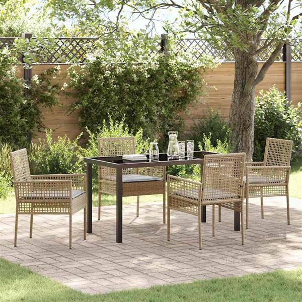 Grote foto vidaxl tuin eetset met kussen 5 pcs beige poly riet tuin en terras tuinmeubelen