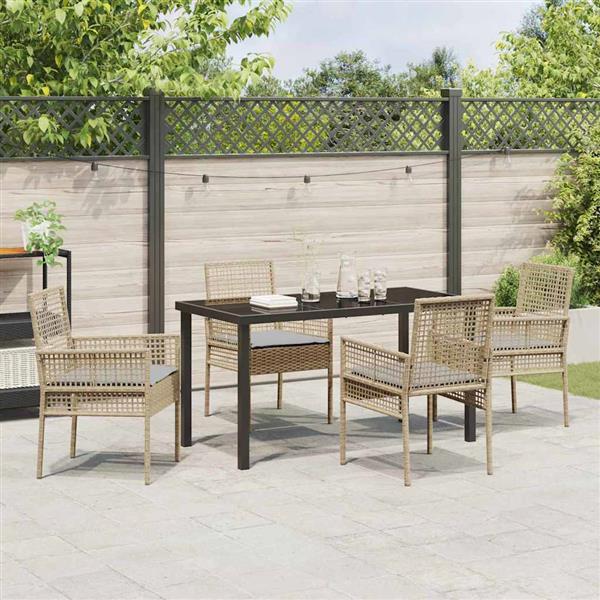 Grote foto vidaxl tuin eetset met kussen 5 pcs beige poly riet tuin en terras tuinmeubelen