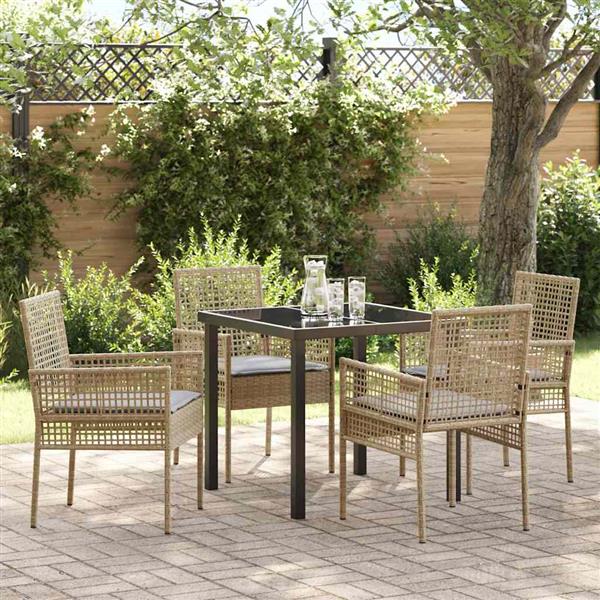 Grote foto vidaxl tuin eetset met kussen 5 pcs beige poly riet tuin en terras tuinmeubelen