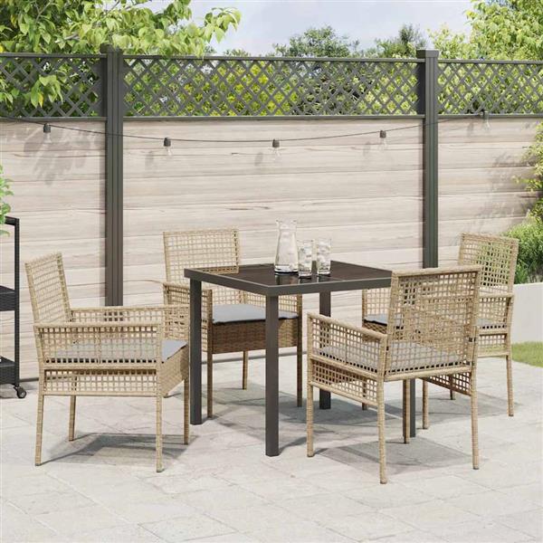 Grote foto vidaxl tuin eetset met kussen 5 pcs beige poly riet tuin en terras tuinmeubelen