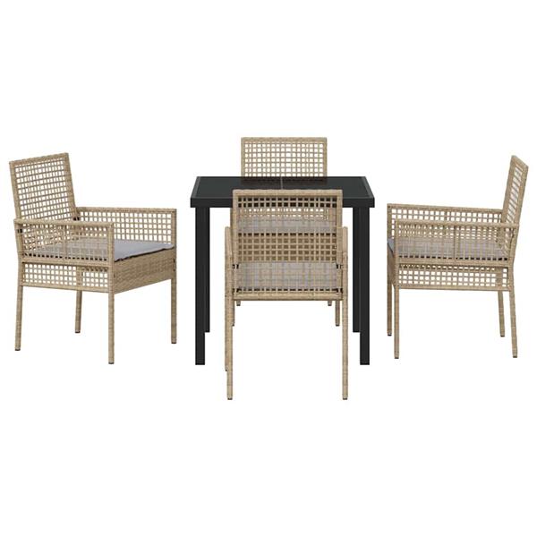 Grote foto vidaxl tuin eetset met kussen 5 pcs beige poly riet tuin en terras tuinmeubelen