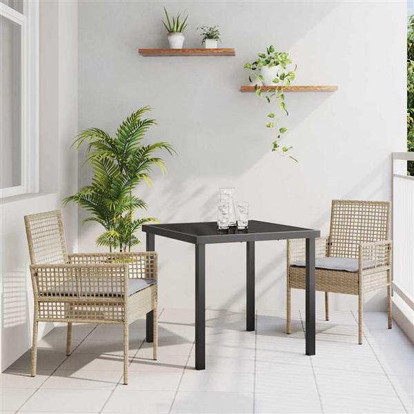 Grote foto vidaxl tuin eetset met kussen 3 pcs beige poly riet tuin en terras tuinmeubelen