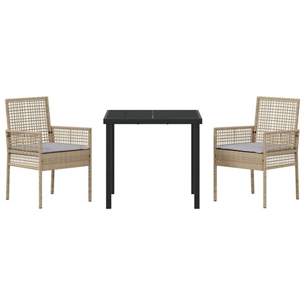 Grote foto vidaxl tuin eetset met kussen 3 pcs beige poly riet tuin en terras tuinmeubelen