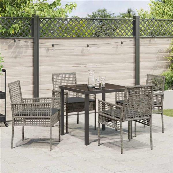 Grote foto vidaxl tuin eetset met kussen 5 pcs grijs poly riet tuin en terras tuinmeubelen