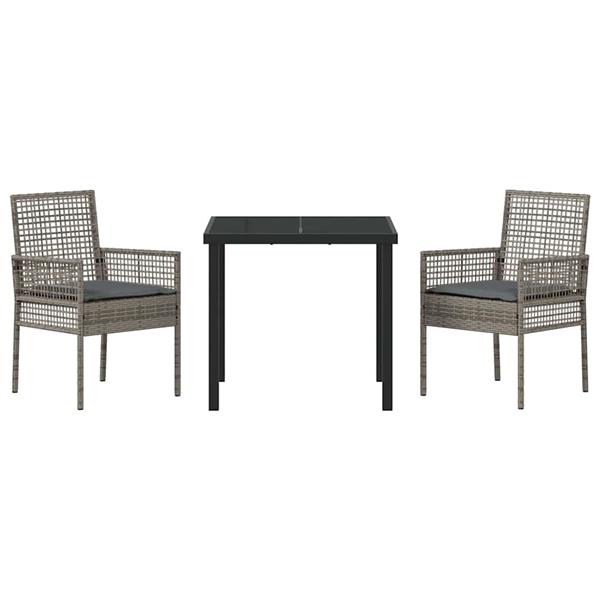 Grote foto vidaxl tuin eetset met kussen 3 pcs grijs poly riet tuin en terras tuinmeubelen