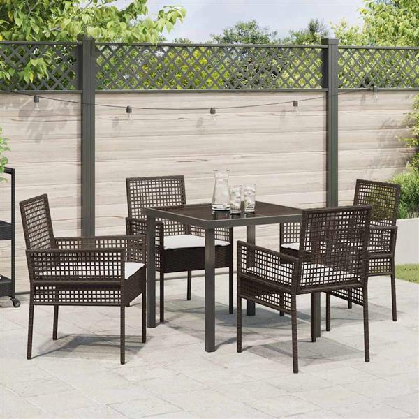 Grote foto vidaxl tuin eetset met kussen 5 pcs bruin poly riet tuin en terras tuinmeubelen