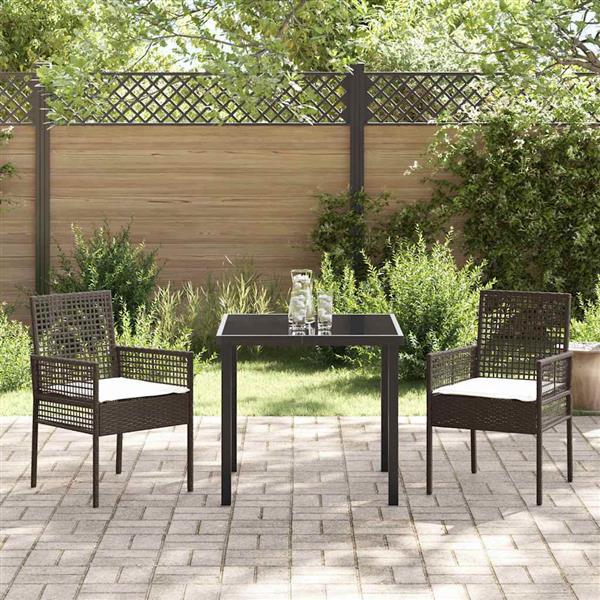 Grote foto vidaxl tuin eetset met kussen 3 pcs bruin poly riet tuin en terras tuinmeubelen