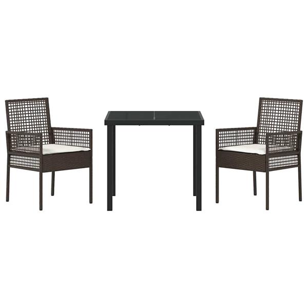 Grote foto vidaxl tuin eetset met kussen 3 pcs bruin poly riet tuin en terras tuinmeubelen