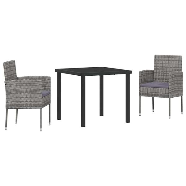 Grote foto vidaxl tuin eetset met kussen 3 pcs grijs poly riet tuin en terras tuinmeubelen