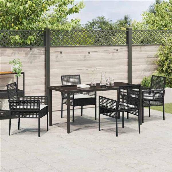 Grote foto vidaxl tuin eetset met kussen 5 pcs zwart poly riet tuin en terras tuinmeubelen