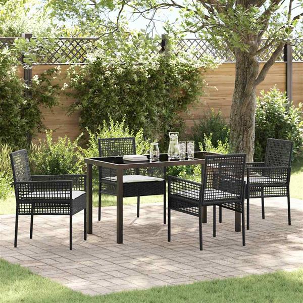 Grote foto vidaxl tuin eetset met kussen 5 pcs zwart poly riet tuin en terras tuinmeubelen