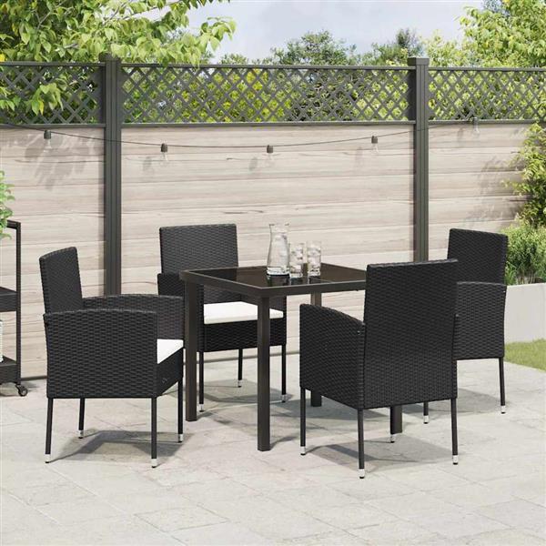 Grote foto vidaxl tuin eetset met kussen 5 pcs zwart poly riet tuin en terras tuinmeubelen