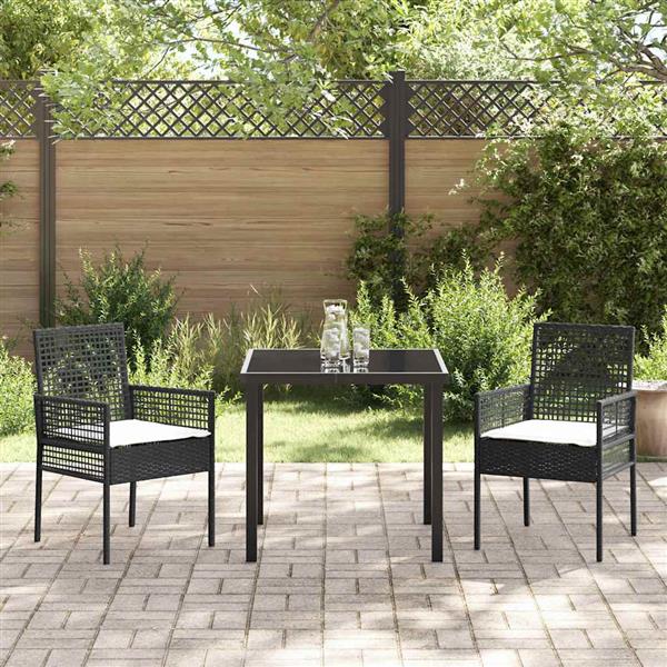Grote foto vidaxl tuin eetset met kussen 3 pcs zwart poly riet tuin en terras tuinmeubelen