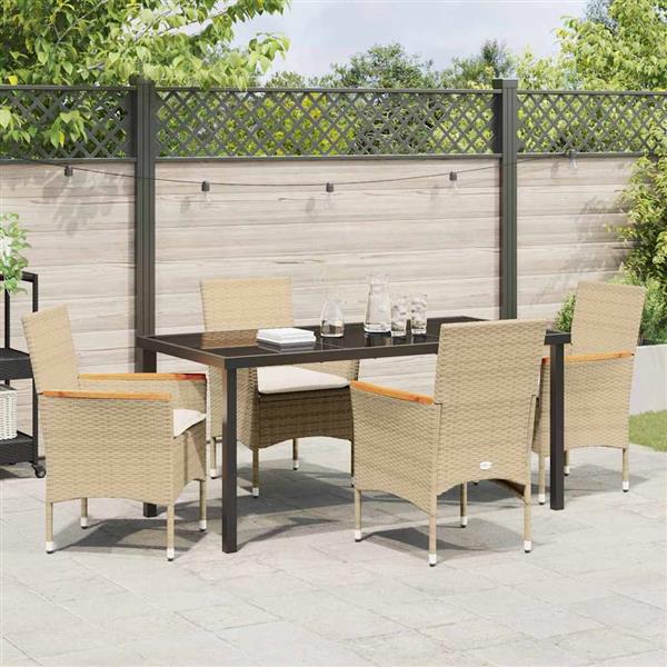 Grote foto vidaxl tuin eetset met kussen 5 pcs beige poly riet tuin en terras tuinmeubelen