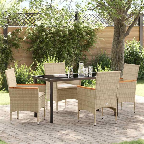 Grote foto vidaxl tuin eetset met kussen 5 pcs beige poly riet tuin en terras tuinmeubelen