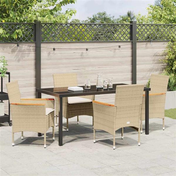Grote foto vidaxl tuin eetset met kussen 5 pcs beige poly riet tuin en terras tuinmeubelen