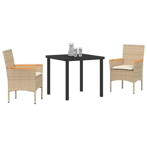 Grote foto vidaxl tuin eetset met kussen 3 pcs beige poly riet tuin en terras tuinmeubelen
