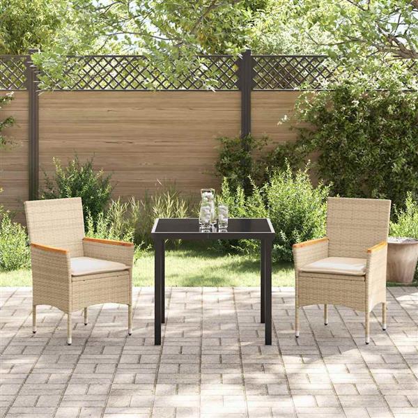 Grote foto vidaxl tuin eetset met kussen 3 pcs beige poly riet tuin en terras tuinmeubelen