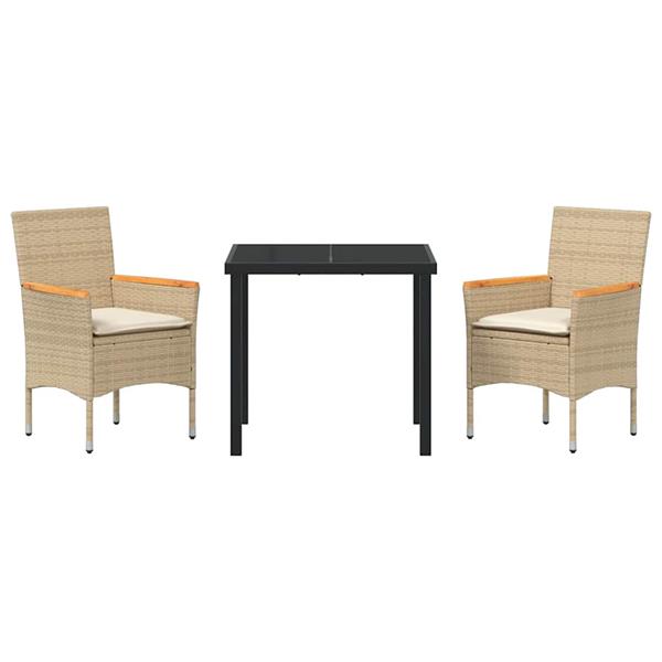 Grote foto vidaxl tuin eetset met kussen 3 pcs beige poly riet tuin en terras tuinmeubelen