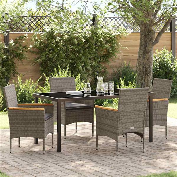 Grote foto vidaxl tuin eetset met kussen 5 pcs grijs poly riet tuin en terras tuinmeubelen
