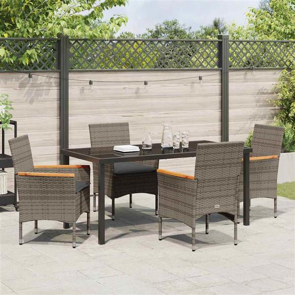 Grote foto vidaxl tuin eetset met kussen 5 pcs grijs poly riet tuin en terras tuinmeubelen