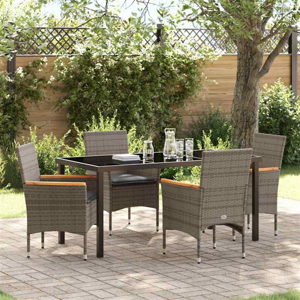 Grote foto vidaxl tuin eetset met kussen 5 pcs grijs poly riet tuin en terras tuinmeubelen
