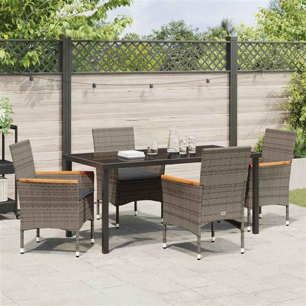 Grote foto vidaxl tuin eetset met kussen 5 pcs grijs poly riet tuin en terras tuinmeubelen
