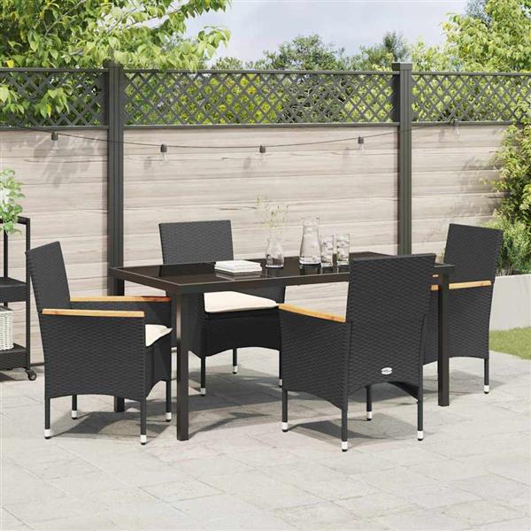 Grote foto vidaxl tuin eetset met kussen 5 pcs zwart poly riet tuin en terras tuinmeubelen