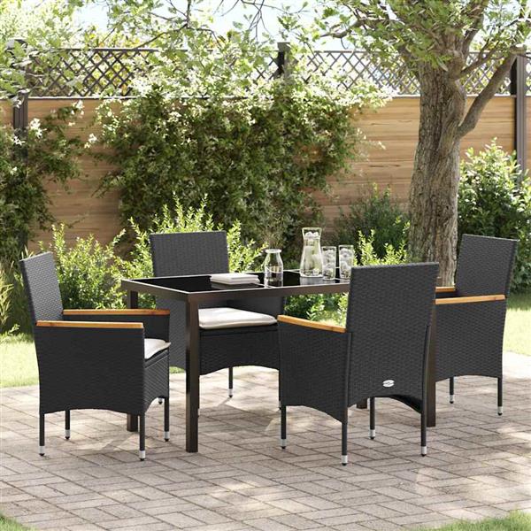 Grote foto vidaxl tuin eetset met kussen 5 pcs zwart poly riet tuin en terras tuinmeubelen