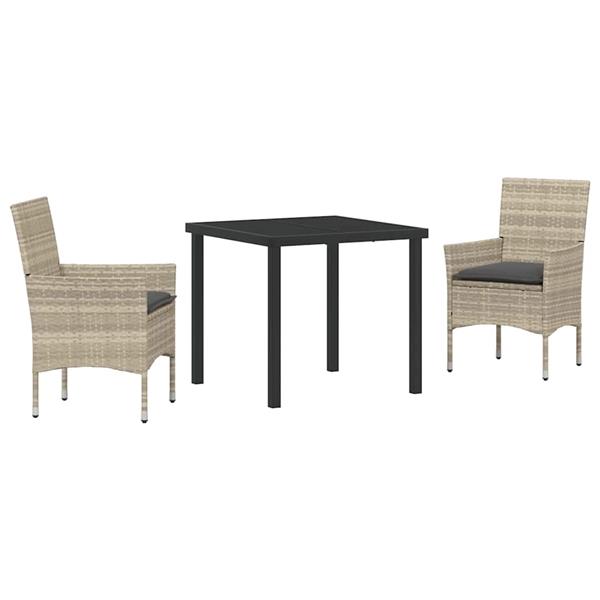 Grote foto vidaxl tuin eetset met kussen 3 pcs lichtgrijs poly riet tuin en terras tuinmeubelen