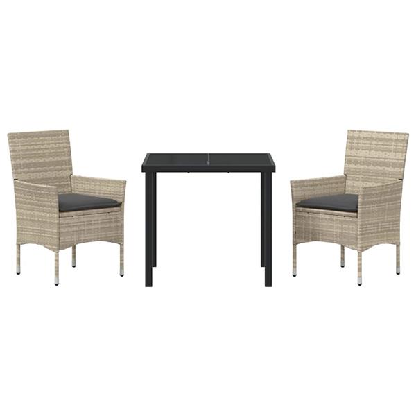 Grote foto vidaxl tuin eetset met kussen 3 pcs lichtgrijs poly riet tuin en terras tuinmeubelen