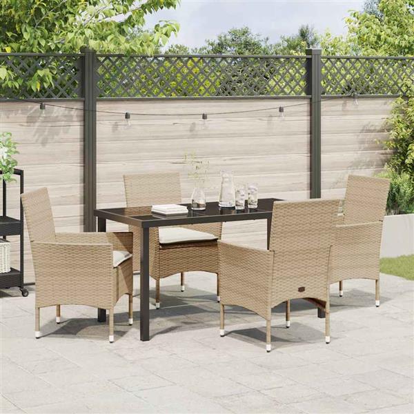 Grote foto vidaxl tuin eetset met kussen 5 pcs beige poly riet tuin en terras tuinmeubelen