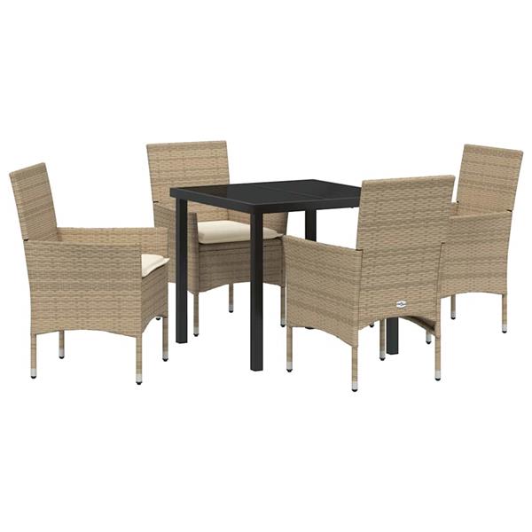 Grote foto vidaxl tuin eetset met kussen 5 pcs beige poly riet tuin en terras tuinmeubelen