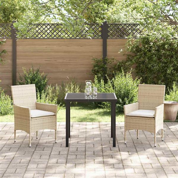 Grote foto vidaxl tuin eetset met kussen 3 pcs beige poly riet tuin en terras tuinmeubelen