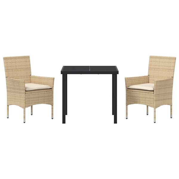 Grote foto vidaxl tuin eetset met kussen 3 pcs beige poly riet tuin en terras tuinmeubelen