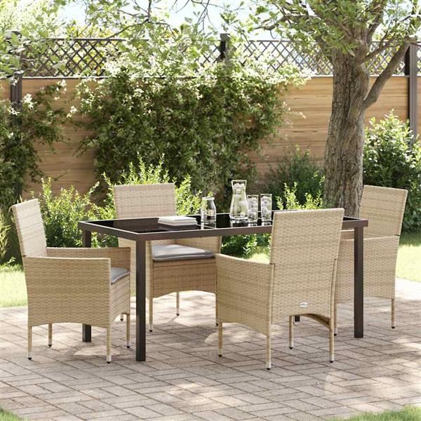 Grote foto vidaxl tuin eetset met kussen 5 pcs beige poly riet tuin en terras tuinmeubelen