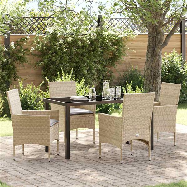 Grote foto vidaxl tuin eetset met kussen 5 pcs beige poly riet tuin en terras tuinmeubelen