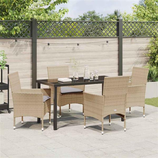 Grote foto vidaxl tuin eetset met kussen 5 pcs beige poly riet tuin en terras tuinmeubelen