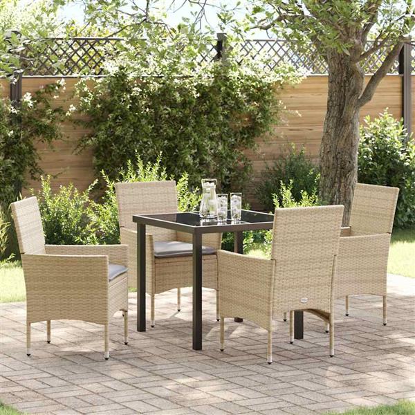 Grote foto vidaxl tuin eetset met kussen 5 pcs beige poly riet tuin en terras tuinmeubelen
