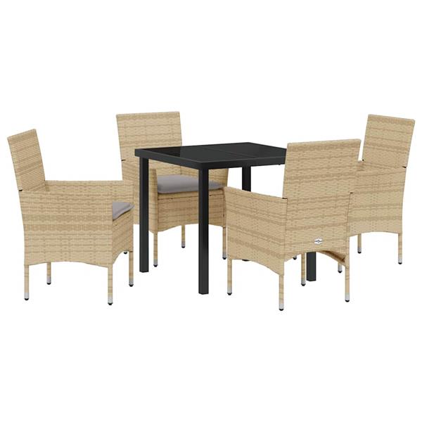Grote foto vidaxl tuin eetset met kussen 5 pcs beige poly riet tuin en terras tuinmeubelen
