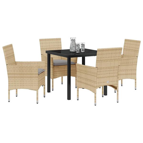Grote foto vidaxl tuin eetset met kussen 5 pcs beige poly riet tuin en terras tuinmeubelen