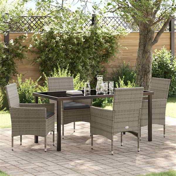 Grote foto vidaxl tuin eetset met kussen 5 pcs grijs poly riet tuin en terras tuinmeubelen