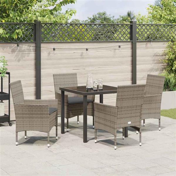 Grote foto vidaxl tuin eetset met kussen 5 pcs grijs poly riet tuin en terras tuinmeubelen