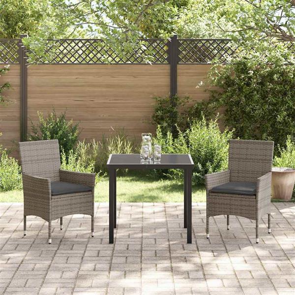 Grote foto vidaxl tuin eetset met kussen 3 pcs grijs poly riet tuin en terras tuinmeubelen