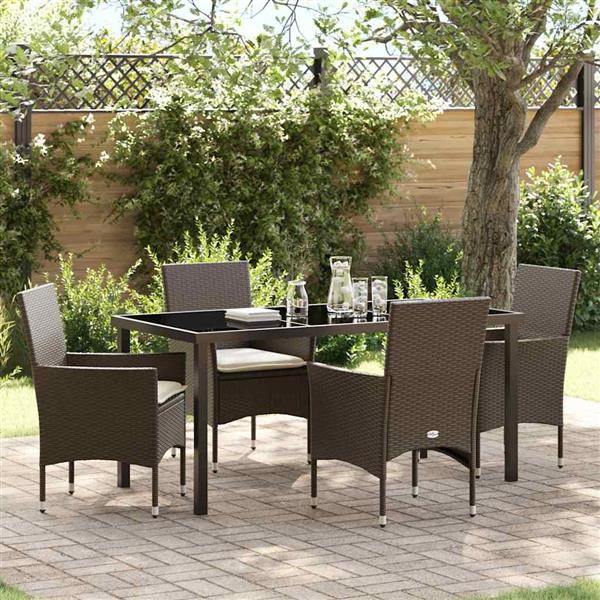 Grote foto vidaxl tuin eetset met kussen 5 pcs bruin poly riet tuin en terras tuinmeubelen