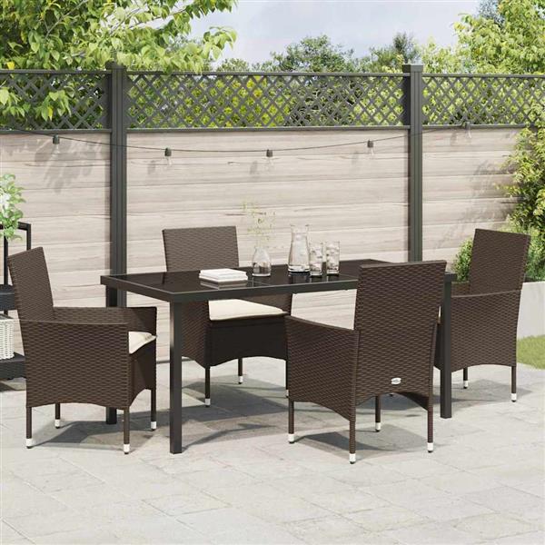Grote foto vidaxl tuin eetset met kussen 5 pcs bruin poly riet tuin en terras tuinmeubelen