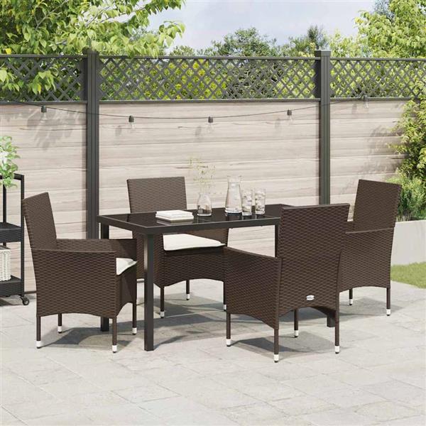 Grote foto vidaxl tuin eetset met kussen 5 pcs bruin poly riet tuin en terras tuinmeubelen